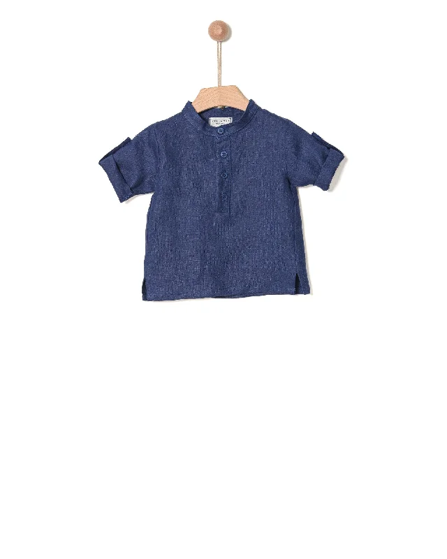 YELL OH NAVY LINEN BUTTON SHIRT [FINAL SALE]