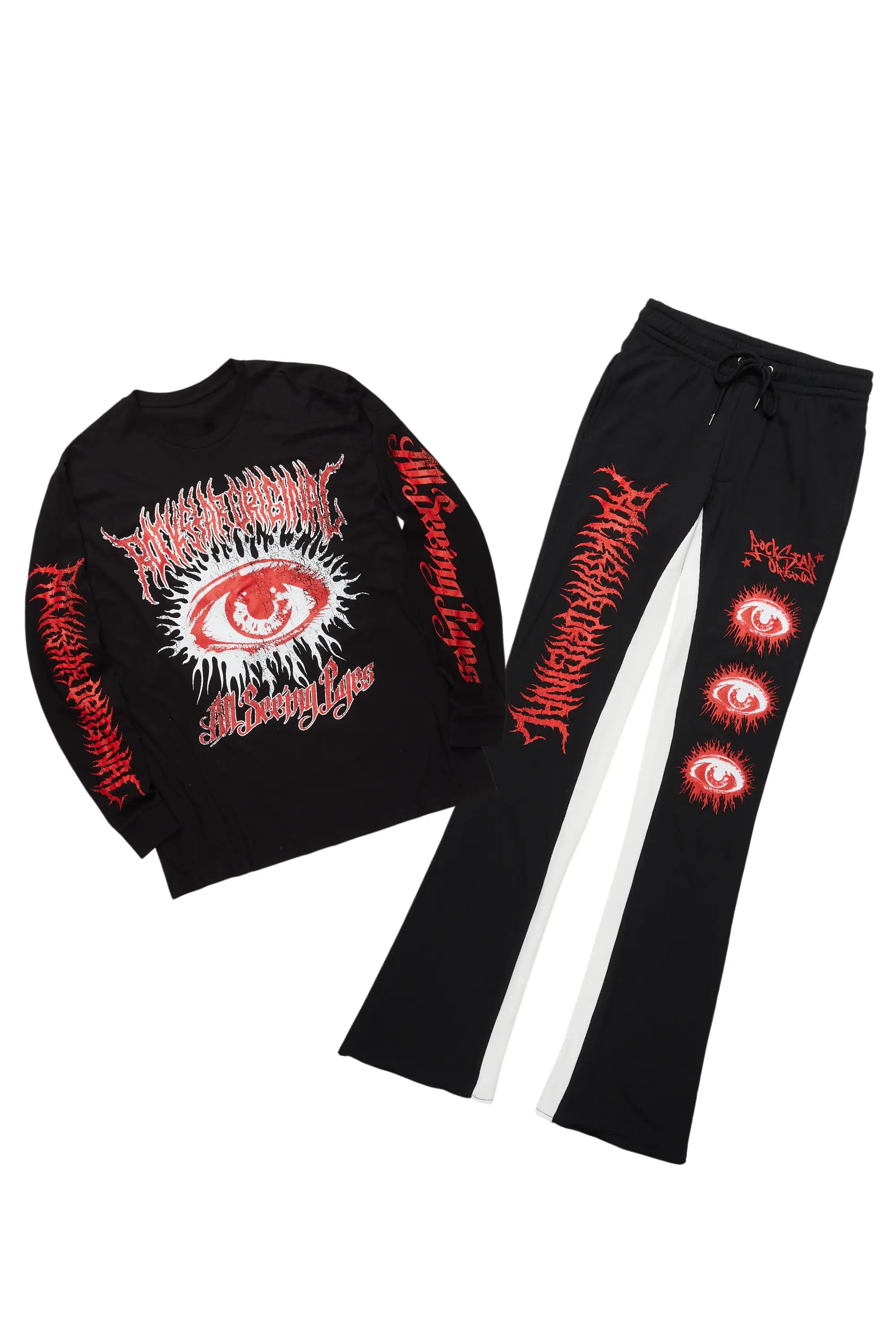 All Seeing Eyes Black/Red Long Sleeve T-Shirt/Baggy Pant Set