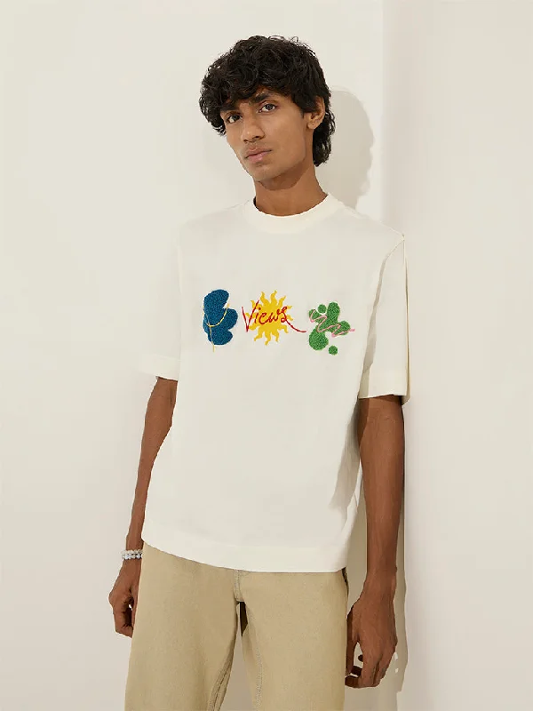 Nuon White Graphic Relaxed-Fit Cotton T-Shirt