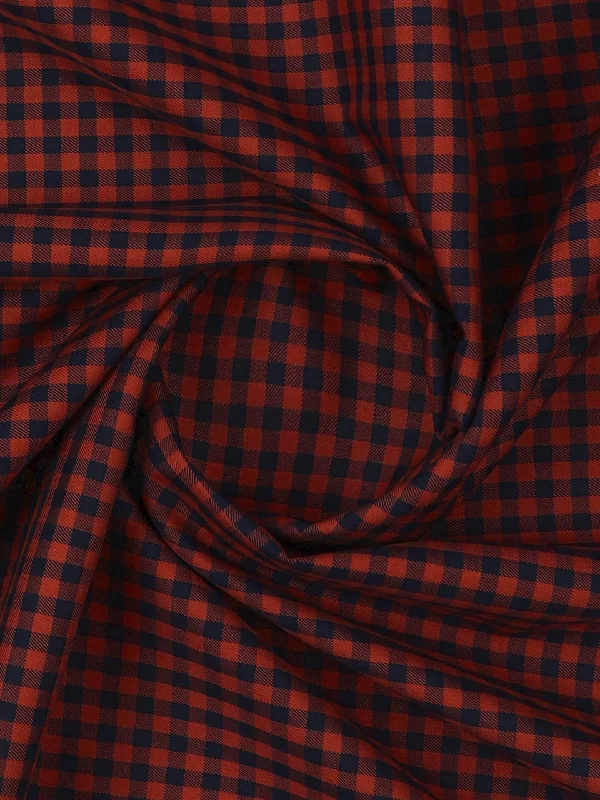 Men Cotton Checked Shirt Fabric Brown with Navy Cascade