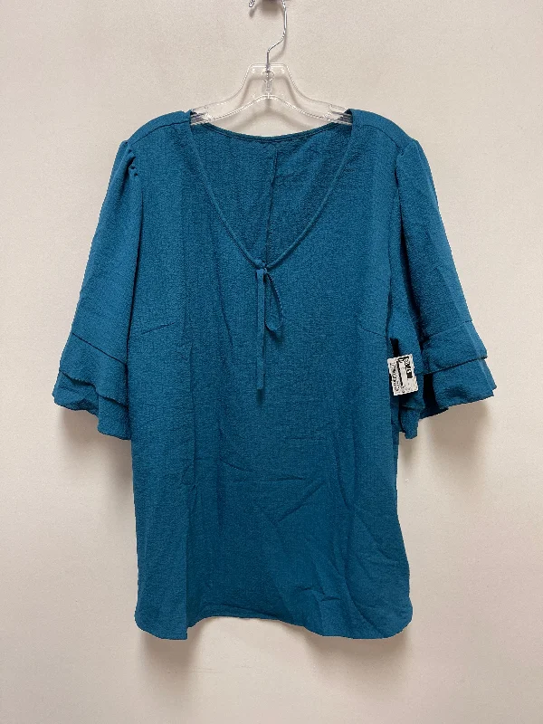 Top Short Sleeve By Shein In Teal, Size: 3x Trendy Men's Oversized