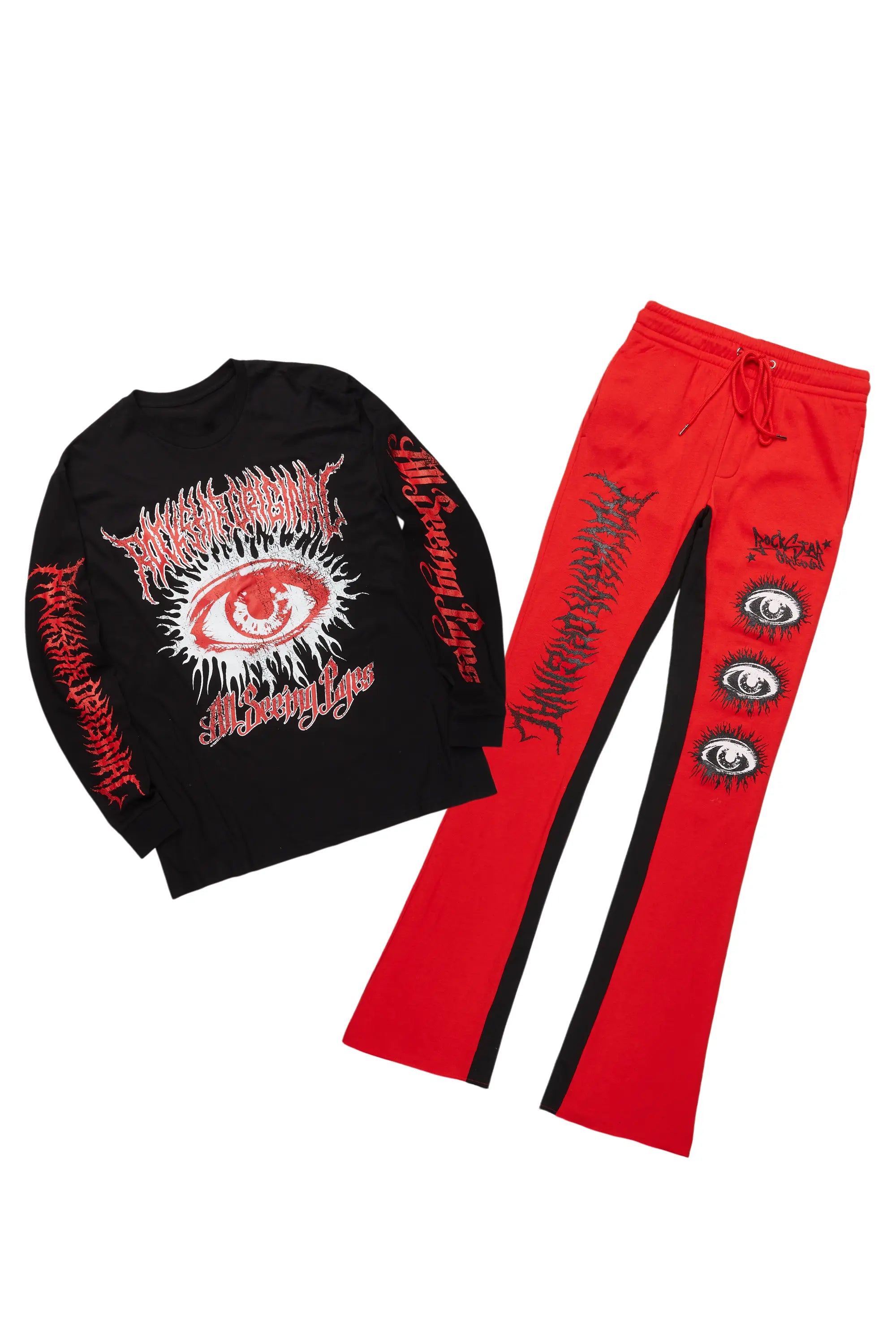 All Seeing Eyes Red/Black Long Sleeve T-Shirt/Baggy Pant Set