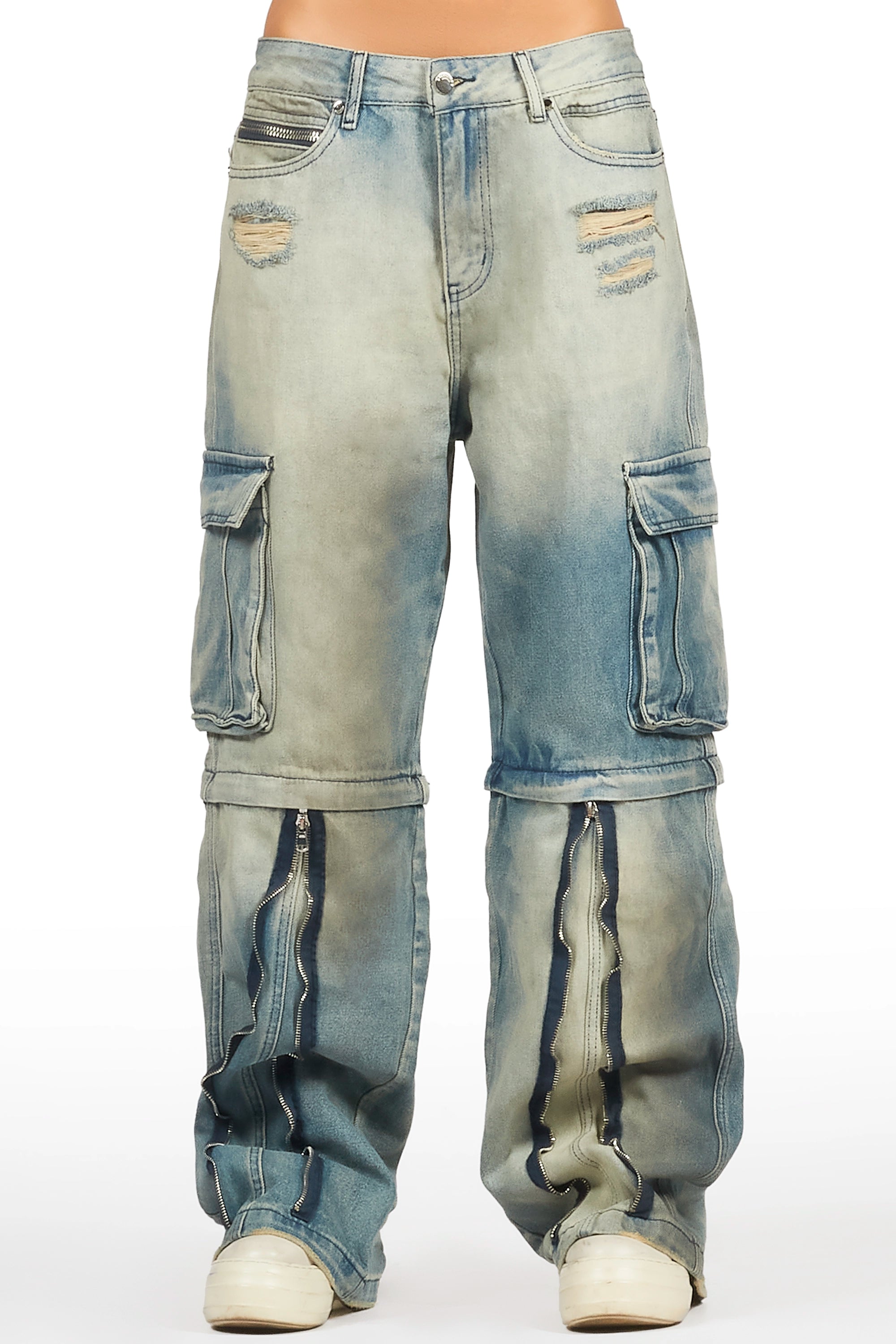 Blenda Tinted Dark Wash Baggy Cargo Jean