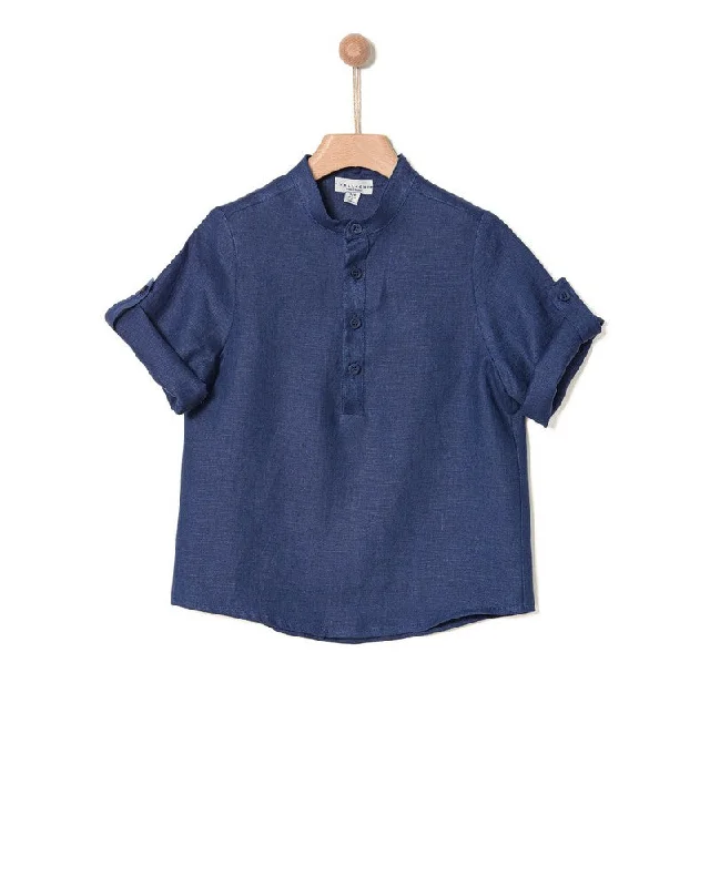 YELL OH NAVY LINEN BUTTON SHIRT [FINAL SALE]