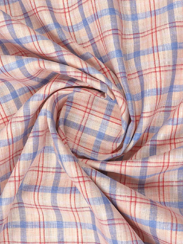 Pure Linen Checked Shirt Fabric Pink