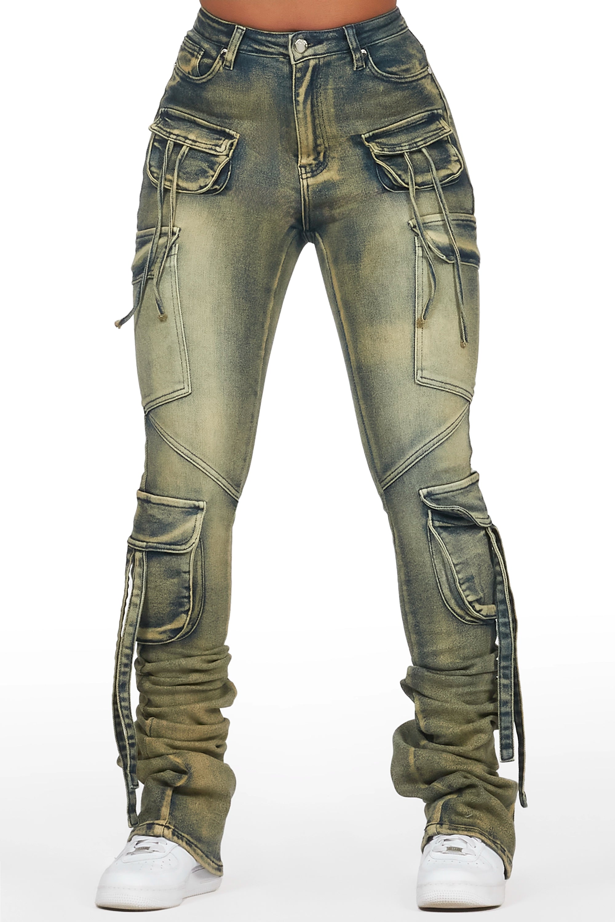 Rakesha Tinted Dark Wash Cargo Super Stacked Jean