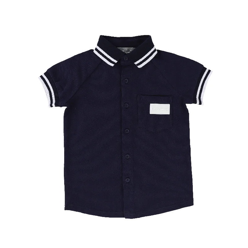 BACE COLLECTION NAVY PIQUE BUTTON DOWN TOP [Final Sale]