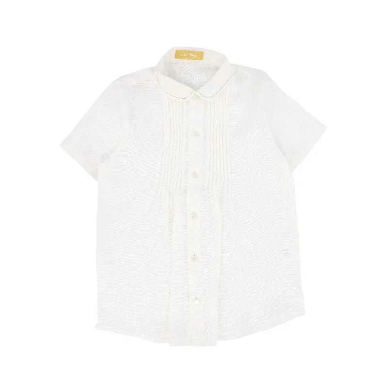 LE BOURDON IVORY/MINT PLEATED DETAIL BLOUSE [FINAL SALE]