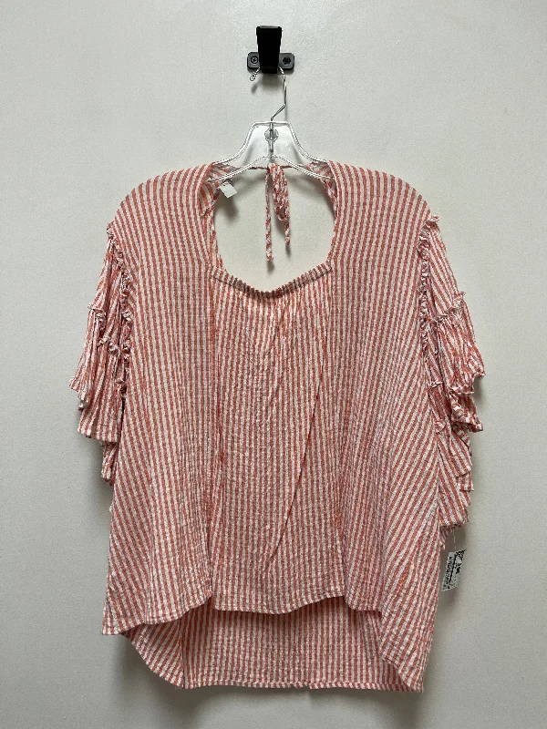 Top Short Sleeve By Cato In Orange & White, Size: 2x Business