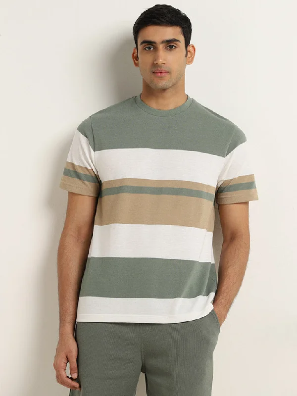 WES Lounge Sage Colour-Blocked Relaxed-Fit Cotton-Blend T-Shirt