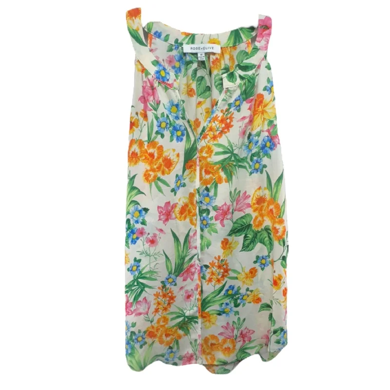 Floral Top Sleeveless Rose And Olive, Size Xs