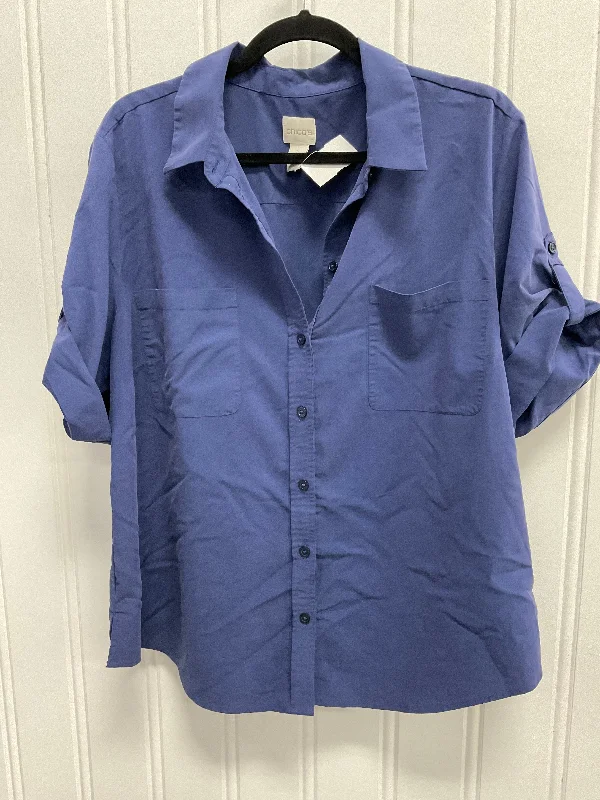 Top Short Sleeve By Chicos In Blue, Size: Xl Relaxed Men's Australian 