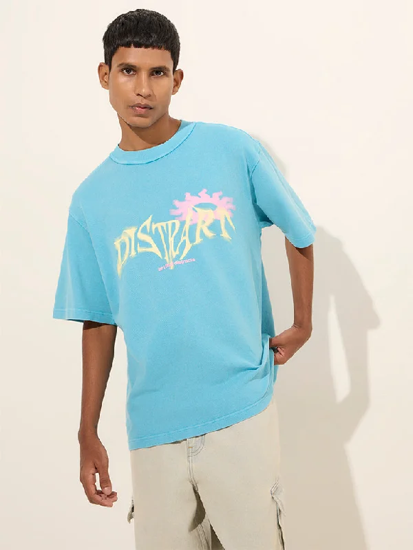 Nuon Aqua Text Patterned Relaxed-Fit Cotton T-Shirt