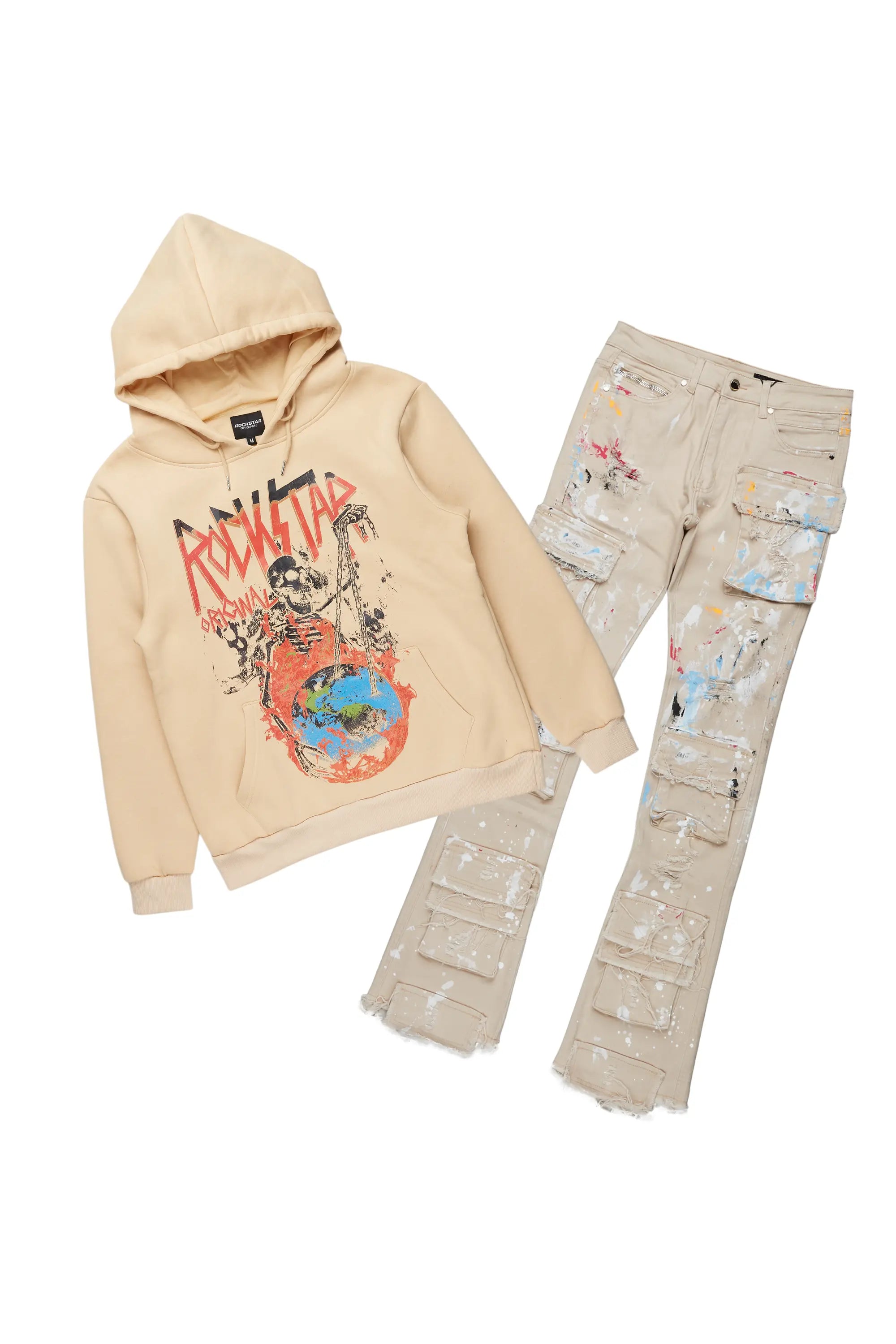 Barrett Sand Hoodie/Stacked Flare Jean Bundle