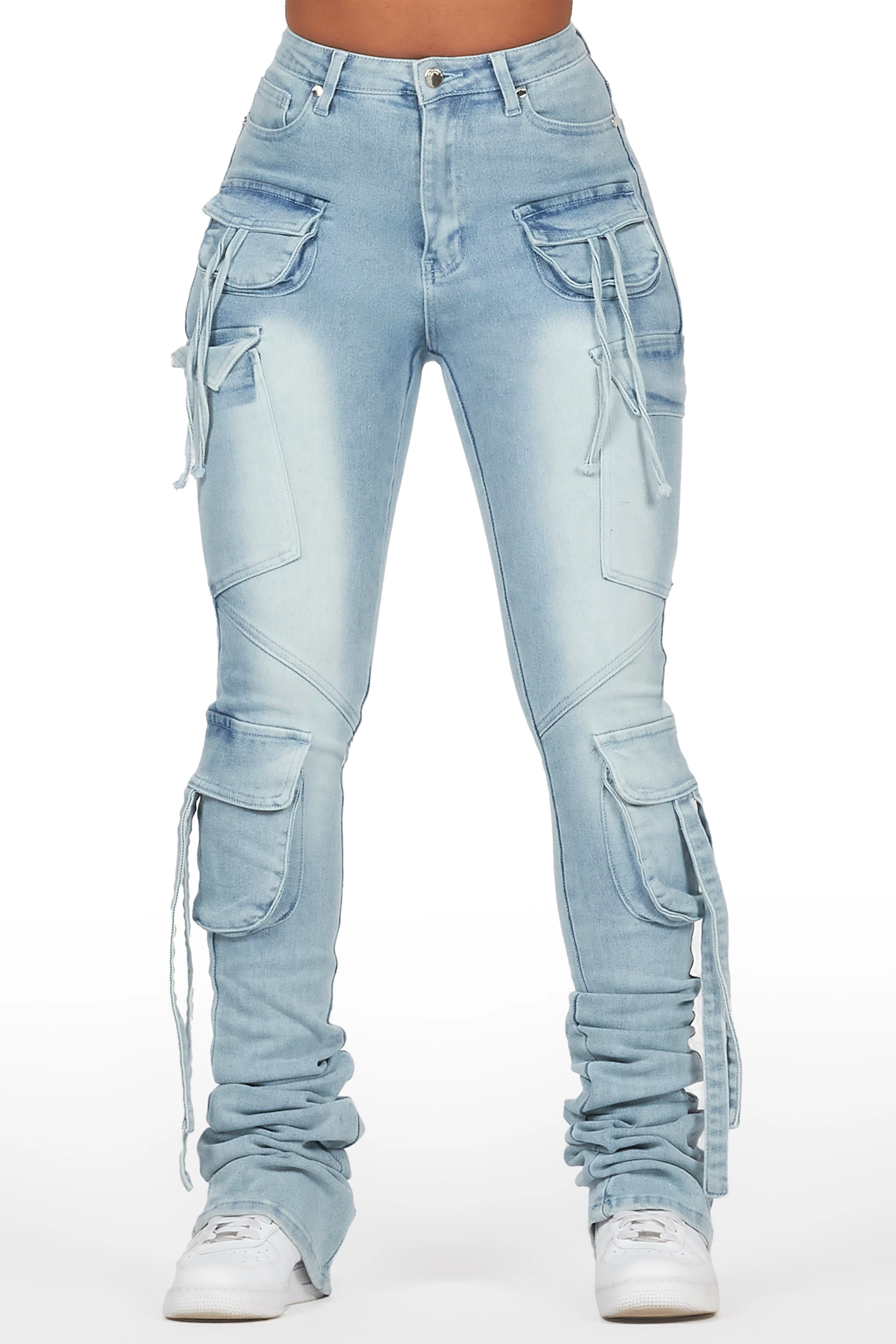 Rakesha Light Wash Cargo Super Stacked Jean