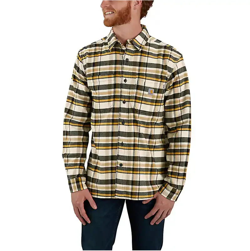 Rugged Flex Relaxed Fit Midweight Flannel Long-Sleeve Plaid Shirt - Malt