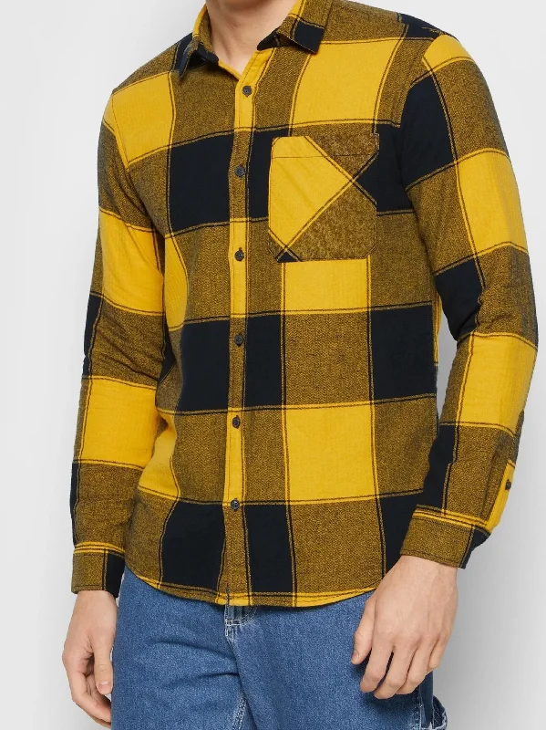 Men's Plaid Buttons Up Shirt,Black/Yellow