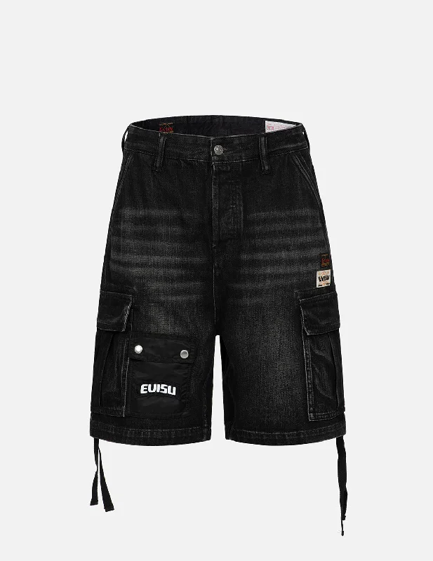 Seagull Print Cargo Denim Shorts