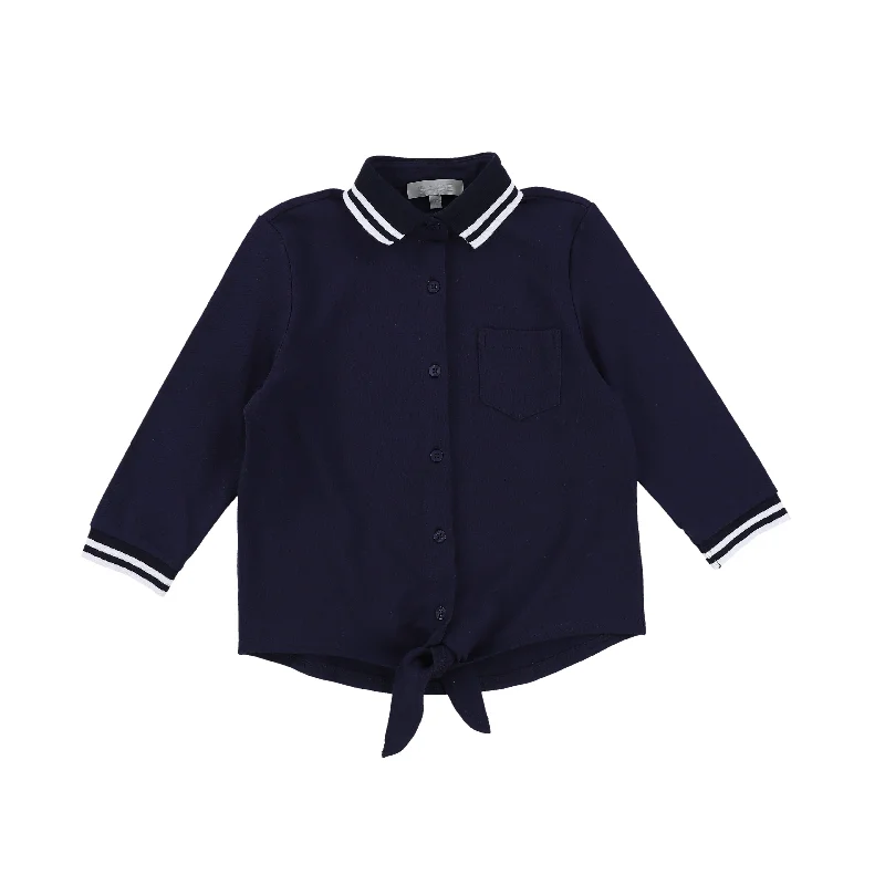 BACE COLLECTION NAVY PIQUE BUTTON DOWN TIE TOP [Final Sale]