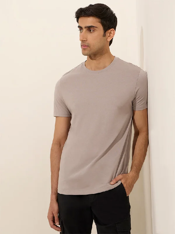 WES Casuals Light Grey Slim-Fit Cotton T-Shirt