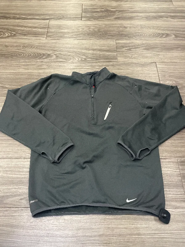 Athletic Top Long Sleeve Collar By Nike In Grey, Size: M