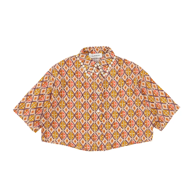 ATELIER PARSMEI PINK GEOMETRIC PRINT CROPPED BLOUSE [Final Sale]