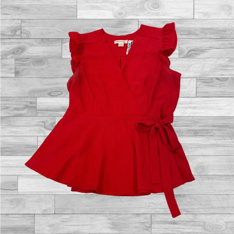 Top Short Sleeve By Monteau In Red, Size: L