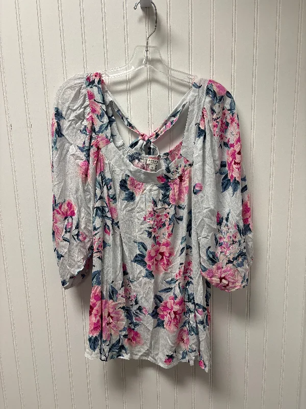 Top 3/4 Sleeve By Andree By Unit In Floral Print, Size: 2x