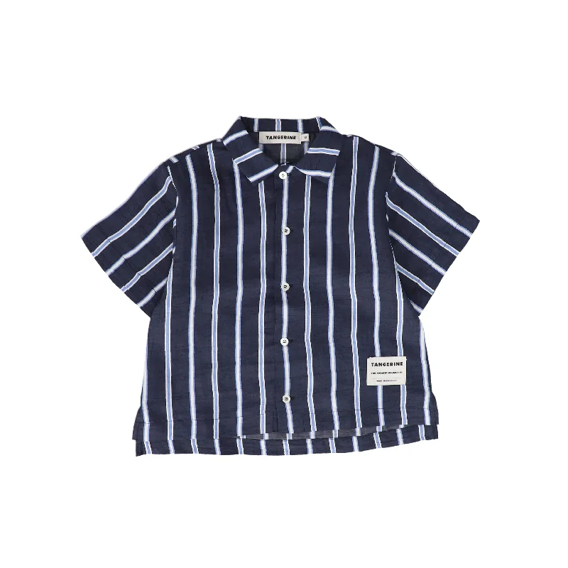 TANGERINE NAVY/LIGHT BLUE STRIPED COLLAR SHIRT [FINAL SALE]