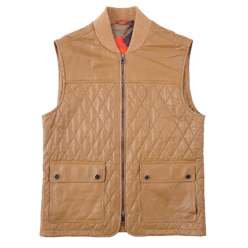 Isaia Quilted Nappa Lamb Leather Vest