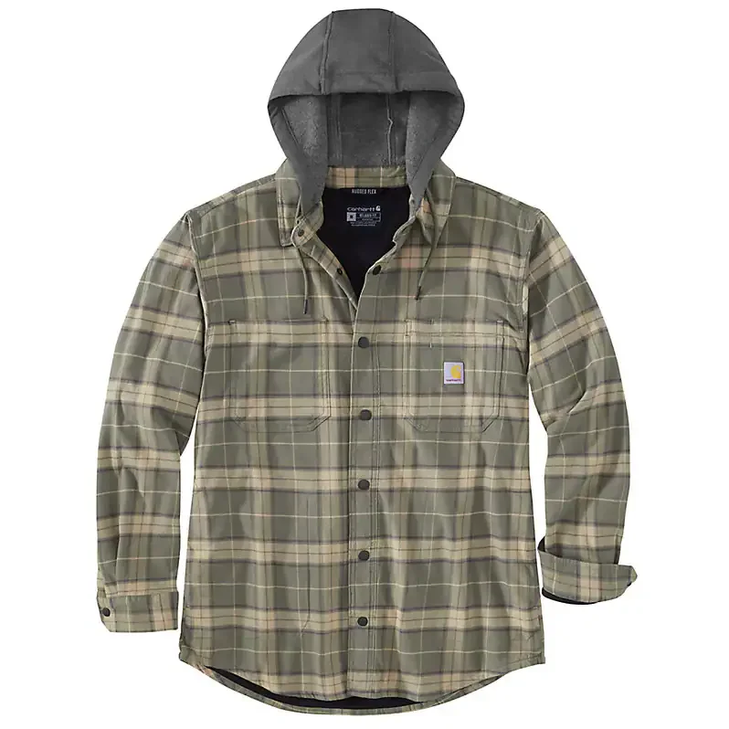 Rugged flex® relaxed fit flannel fleece lined hooded shirt jacket - Dusty Olive