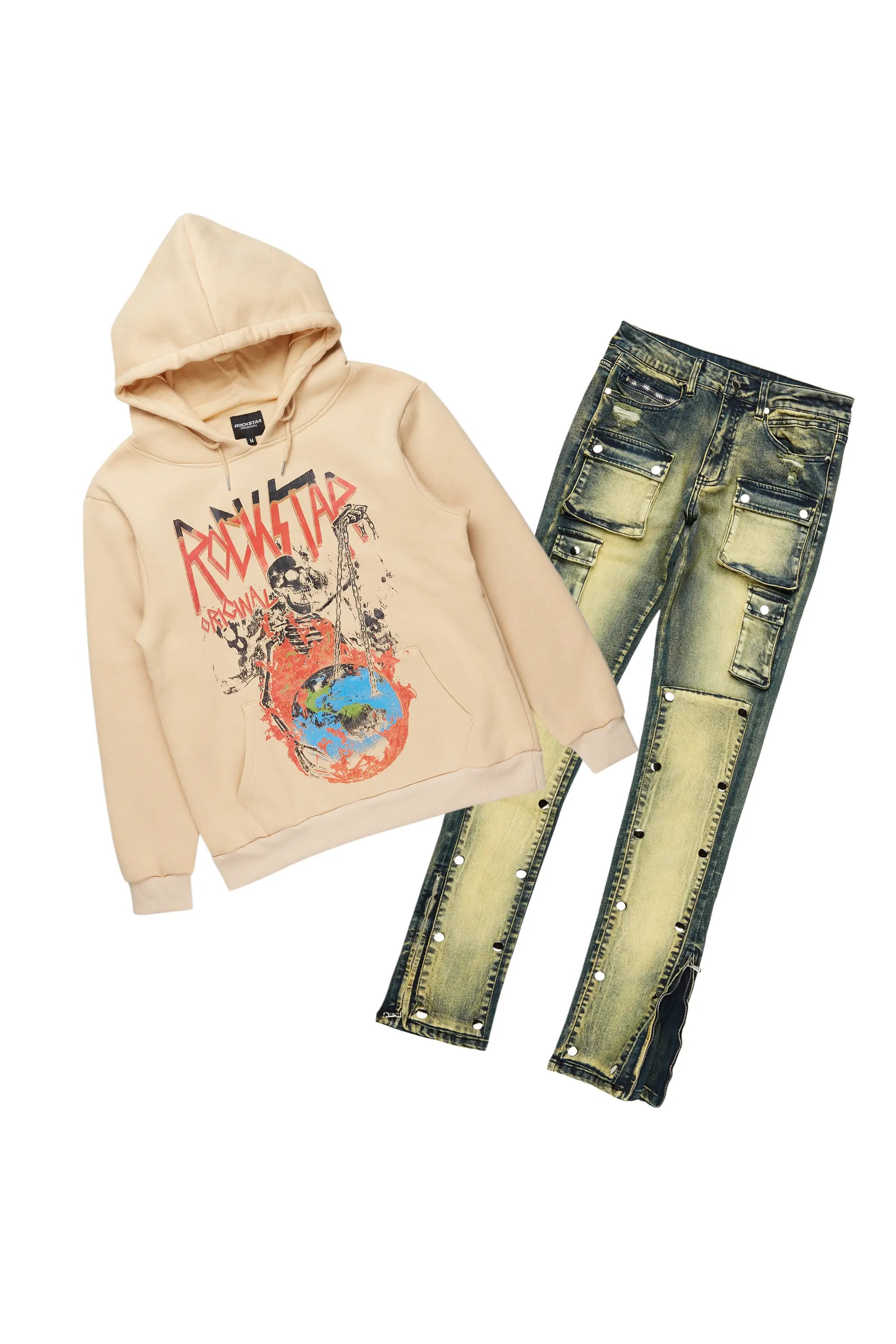 Barrett Sand/Tint Hoodie/Stacked Flare Jean Bundle