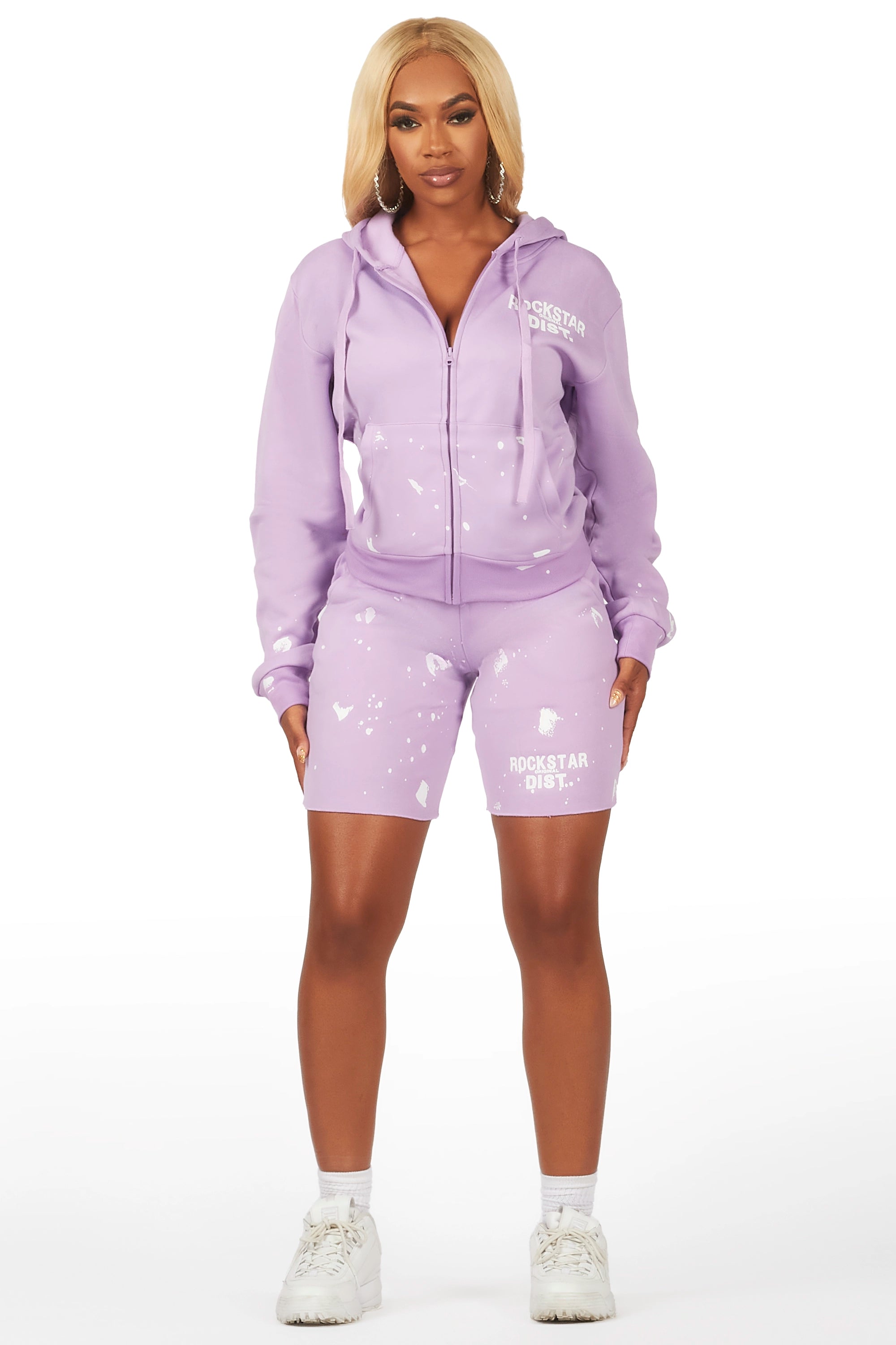 Kanesha Lavender Zip Up Short Set