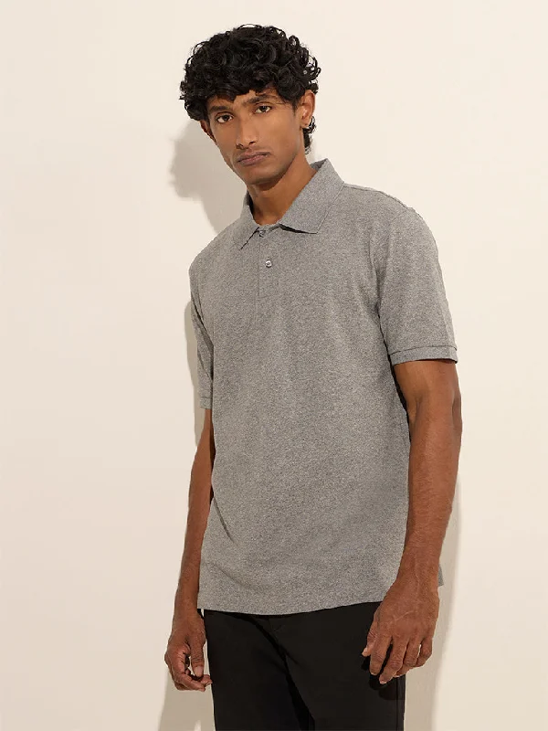 WES Casuals Dark Grey Relaxed-Fit Cotton-Blend Polo T-Shirt