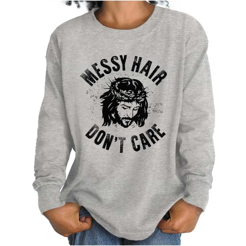 Messy Hair Jesus Youth Long Sleeve T Shirt