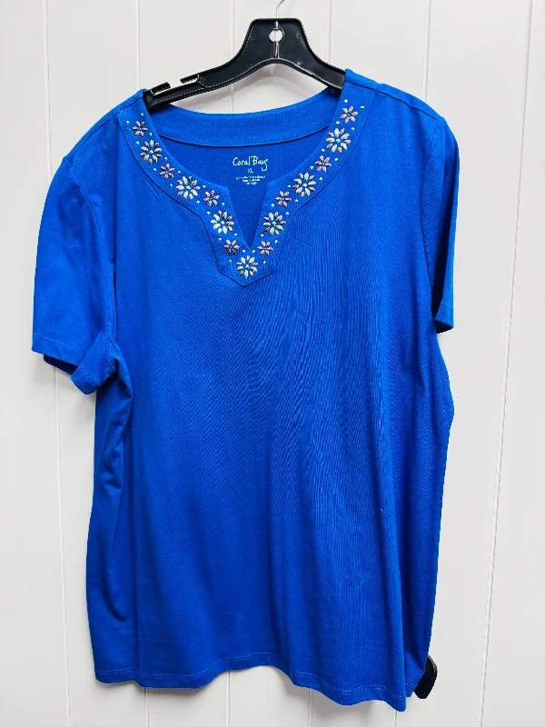 Top Short Sleeve By Coral Bay In Blue, Size: Xl Monochromatic Office Style