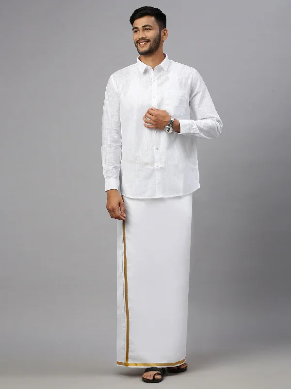 Mens Genxt Gold Light Adjustable Dhoti White with Gold Jari