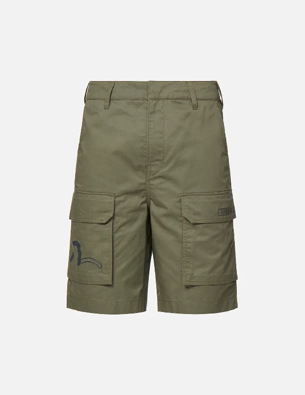 Seagull and Logo Print Cargo Shorts