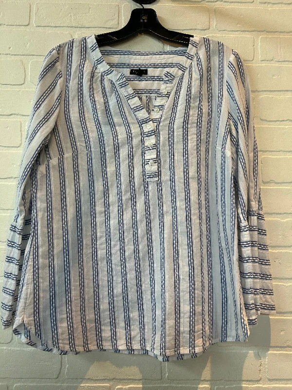 Top Long Sleeve By Talbots In Blue & White, Size: M