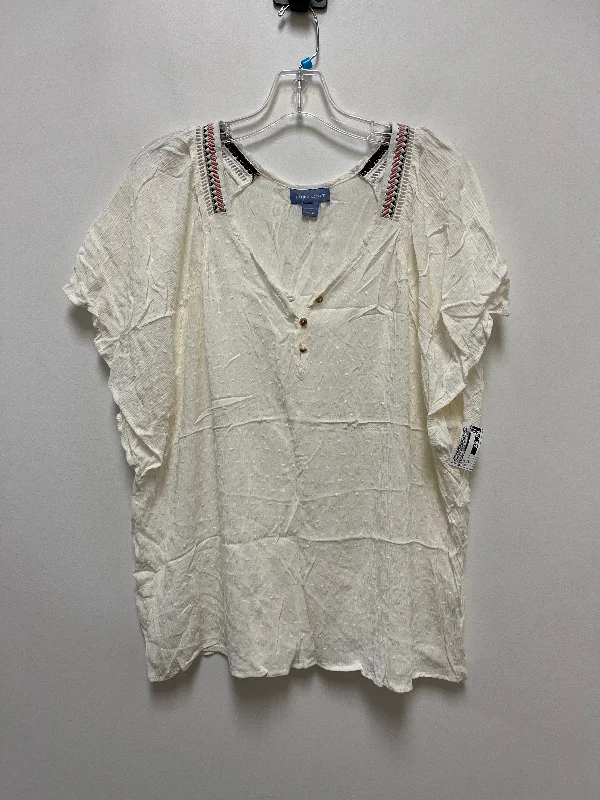 Top Short Sleeve By Laura Scott In Cream, Size: 2x Elegant Men's Cashmere