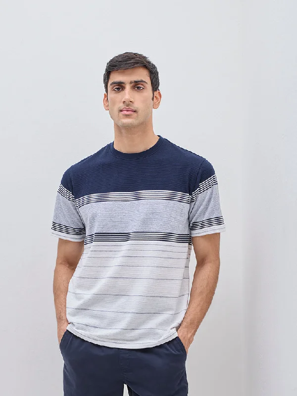 WES Lounge Navy Colour-Blocked Relaxed-Fit Cotton-Blend T-Shirt