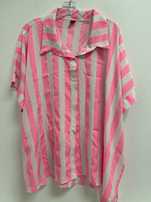 Top Short Sleeve By Shein In Pink & White, Size: 3x Sleek Men's Contemporary 