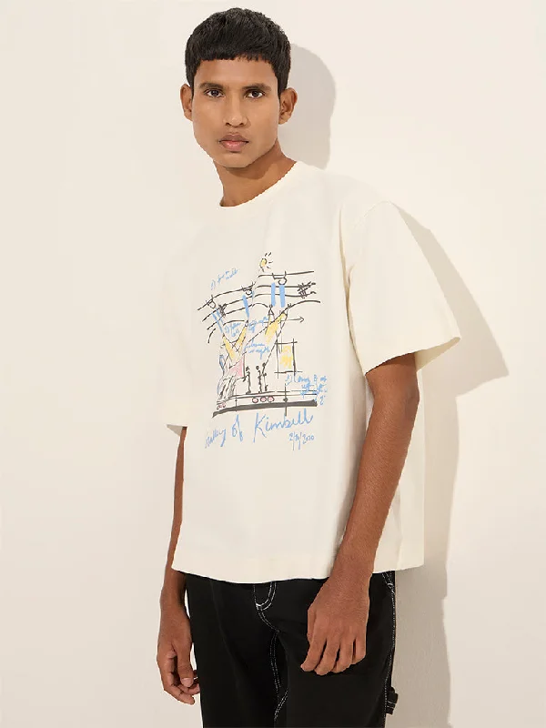 Nuon Off-White Printed Relaxed-Fit Cotton T-Shirt