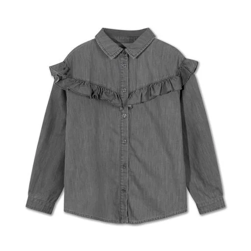 REPOSE GREY RUFFLE TRIM BLOUSE [Final Sale]