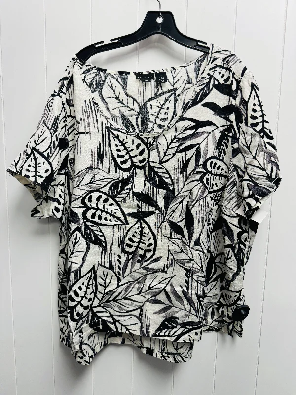 Top Short Sleeve By Tahari By Arthur Levine In Black & White, Size: 2x Stylish Men's Tropical 