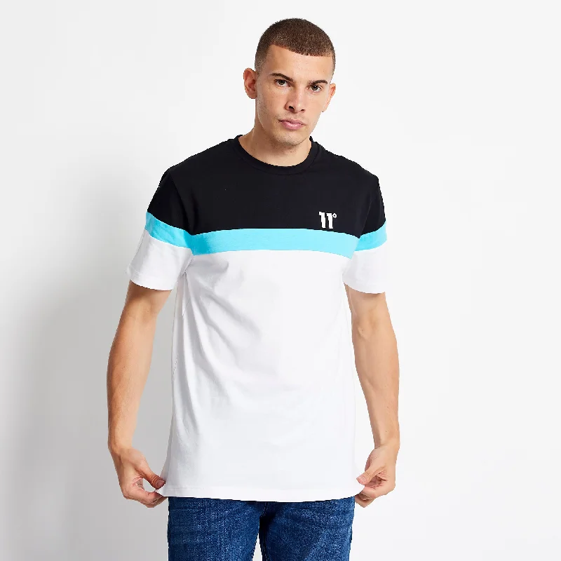 Triple Panel T-Shirt - White / Black / Capri Blue Earthy Men's Sustainable 