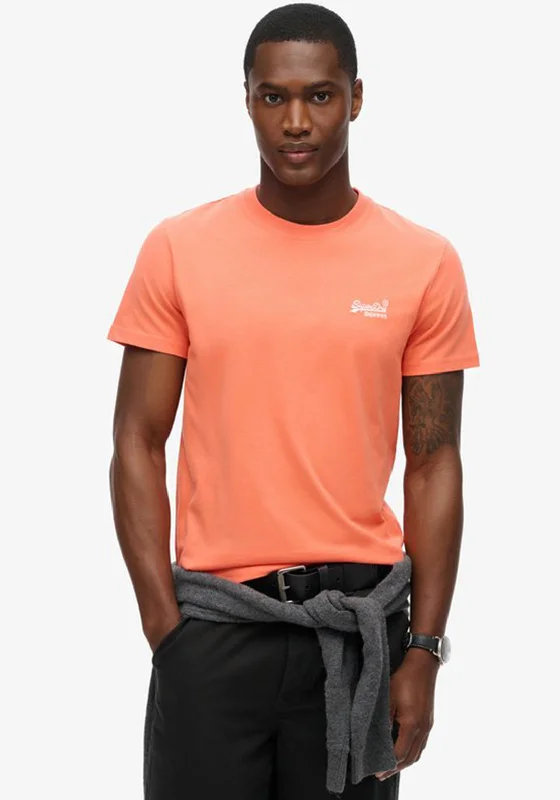 Superdry Essential Logo Embroidered T-Shirt, Sunburst Coral Athletic Men's Compression