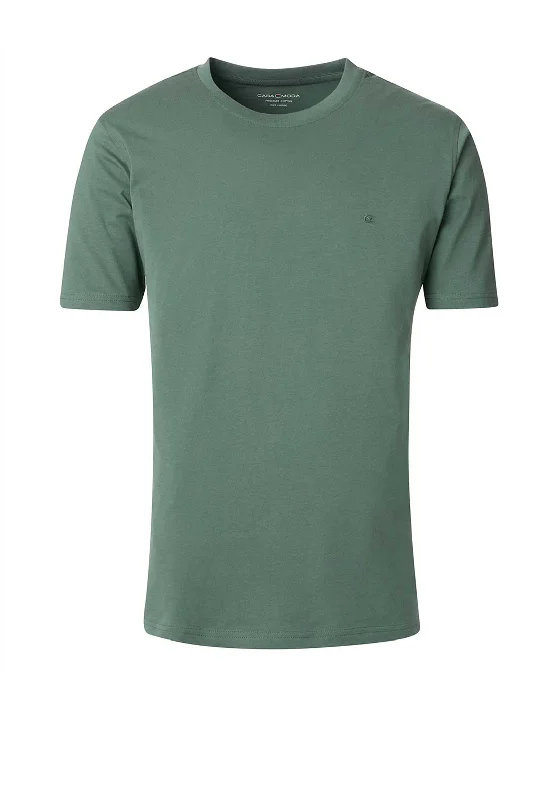 Casa Moda Crew Neck T-Shirt, Forest Green Sleek Men's Metallic