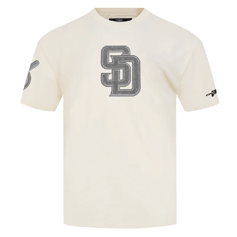 MLB SAN DIEGO PADRES REVERSE FRENCH TERRY MEN'S COTTON JERSEY DROP SHOULDER TOP (EGGSHELL) Modern Men's Geometric