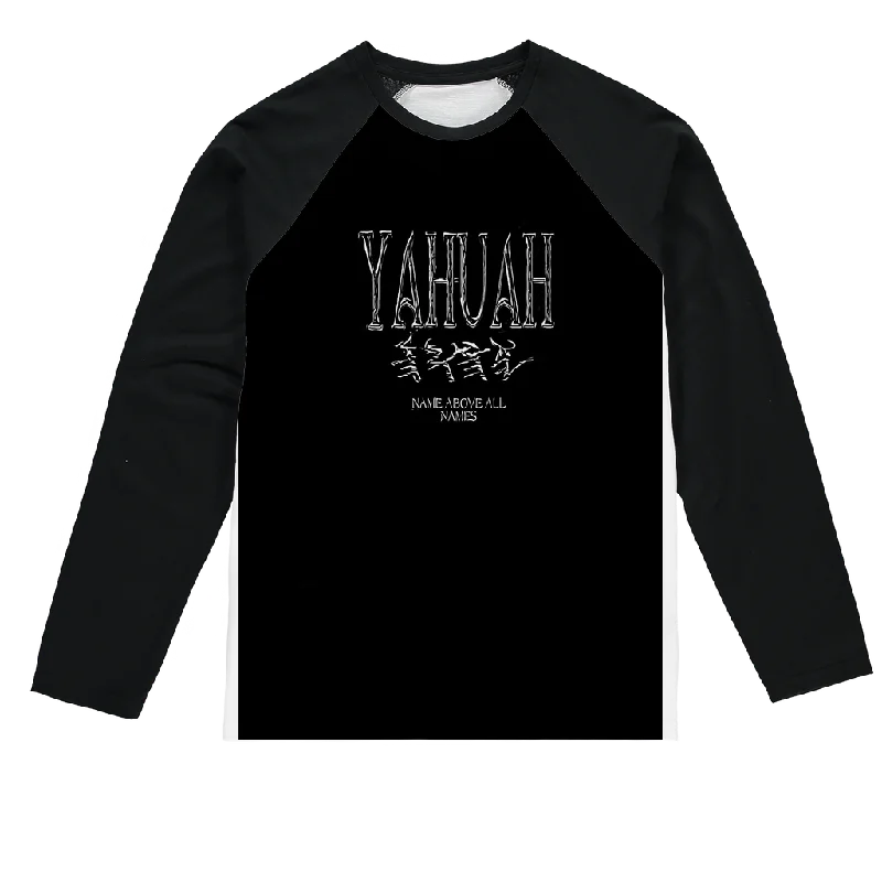 Yahuah-Name Above All Names 01-01 Designer Vanilla Sublimation Raglan Long Sleeve Unisex T-shirt Dynamic Men's Glow